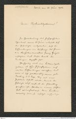 Nachlass Franz Steindachner, Brief von Wilhelm Pohl an Franz Steindachner (26.06.1906), Inv.Nr. 402.02, Seite 1